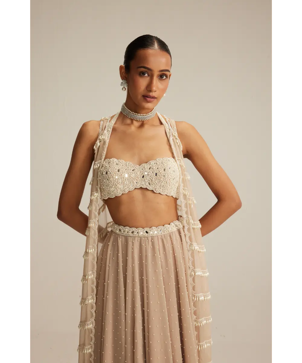 VVANI VATS- Light Beige Pearl Drop Jacket Set.